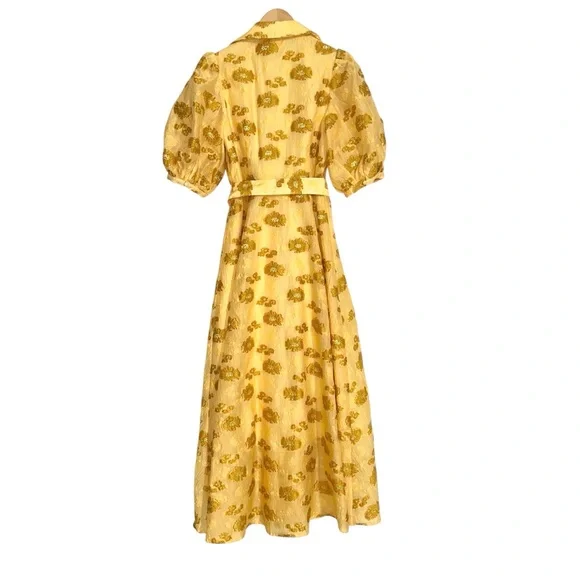 NWT Abbey Glass Charlotte Yellow Floral Button Front Gown Midi Dress SMALL